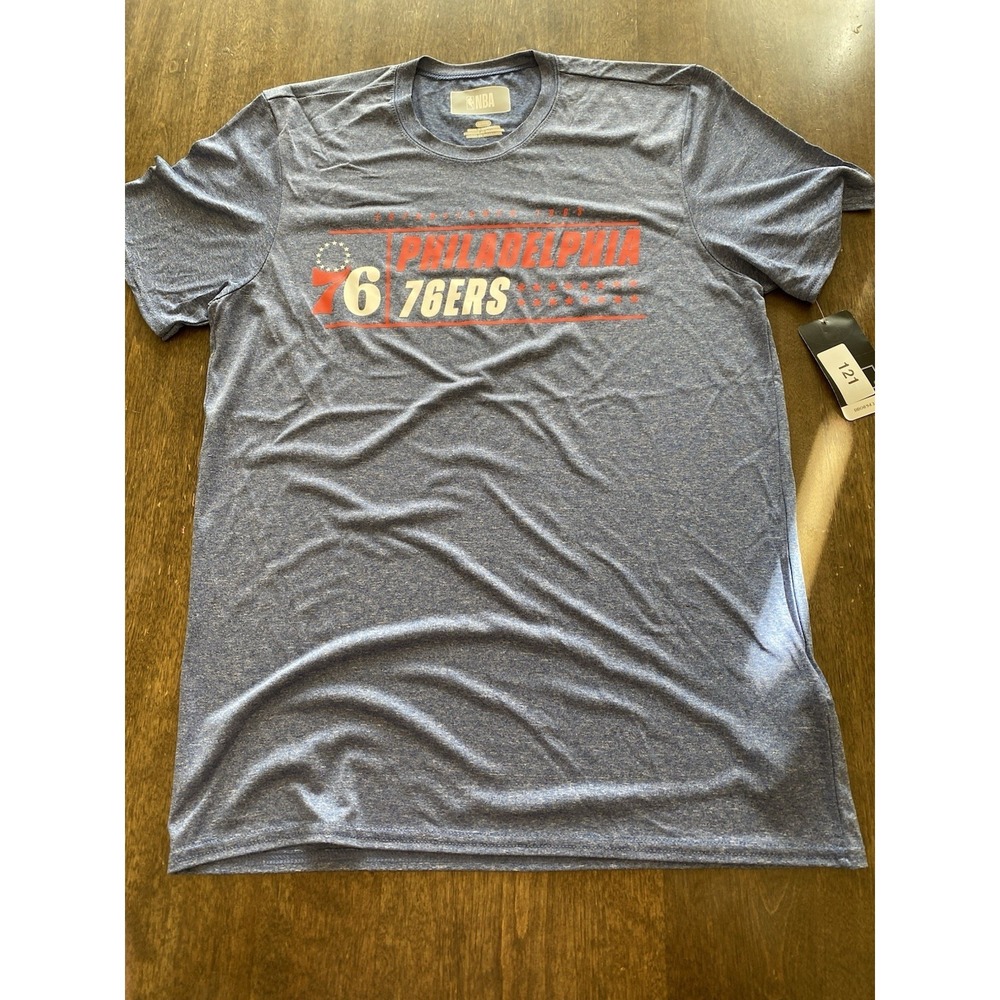 NBA Philadelphia 76ers T Shirt Womens M Blue Heathered Polyester Graphic Tee